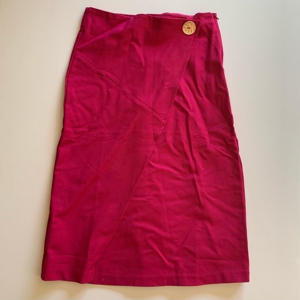 SMF Woman Faux Wrap Fuchsia Midi Pencil Skirt - Picture 6 of 7